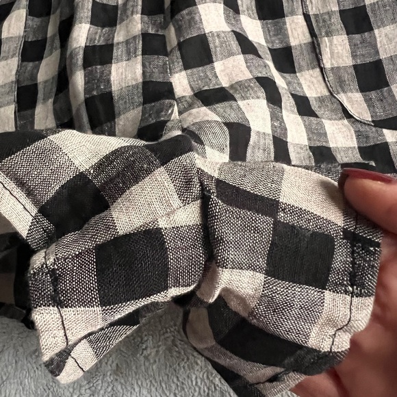 NWT Olivaceous Olivia Linen High Waist Plaid Pull-On Shorts Academia Black Cream - Picture 10 of 15